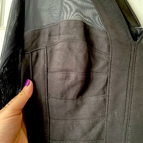 Tadashi Black MIDI Bodycon Dress with Sheer Elbow Sleeves, Petite Medium - Picture 5 of 5